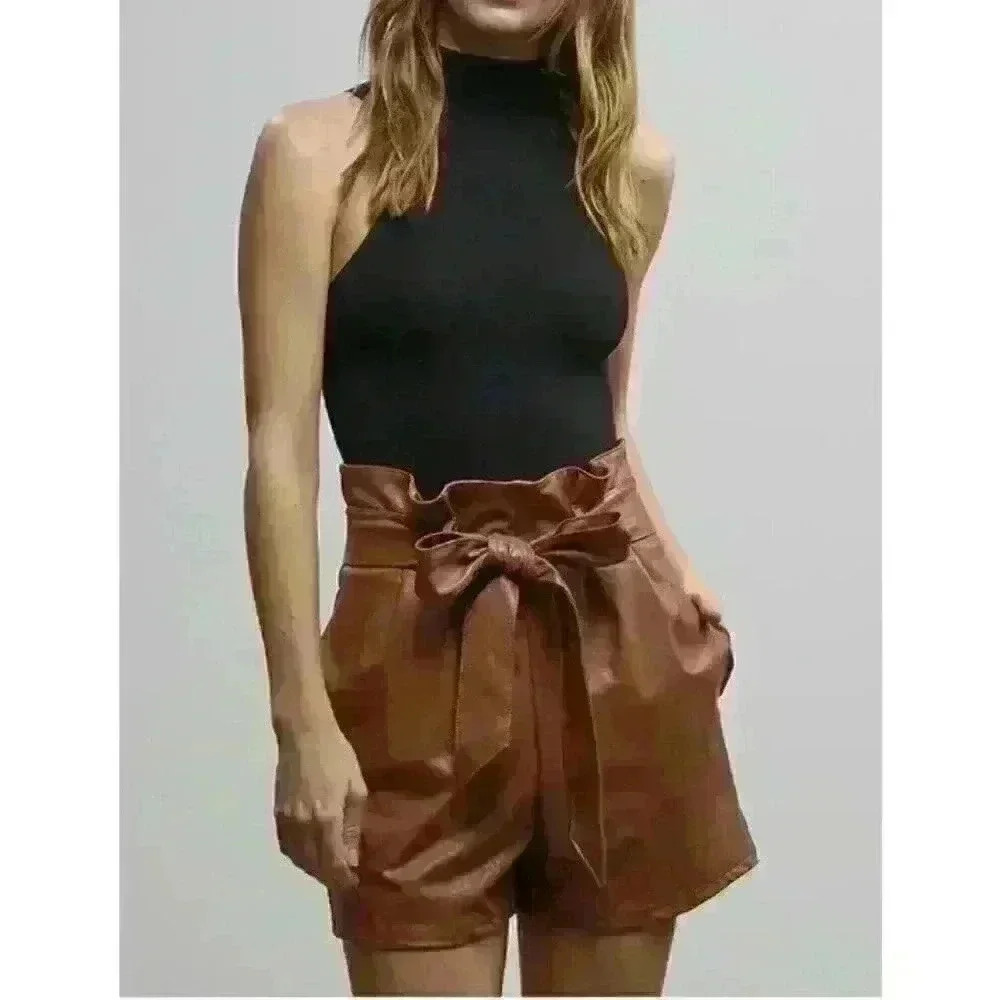 NWT Commando High Waist Faux Leather Paperbag Shorts Large - Picture 2 of 2